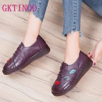 gktinoo womens hand sewing shoes genuine leather flat lacing mother shoes woman loafers soft single casual shoes women flats