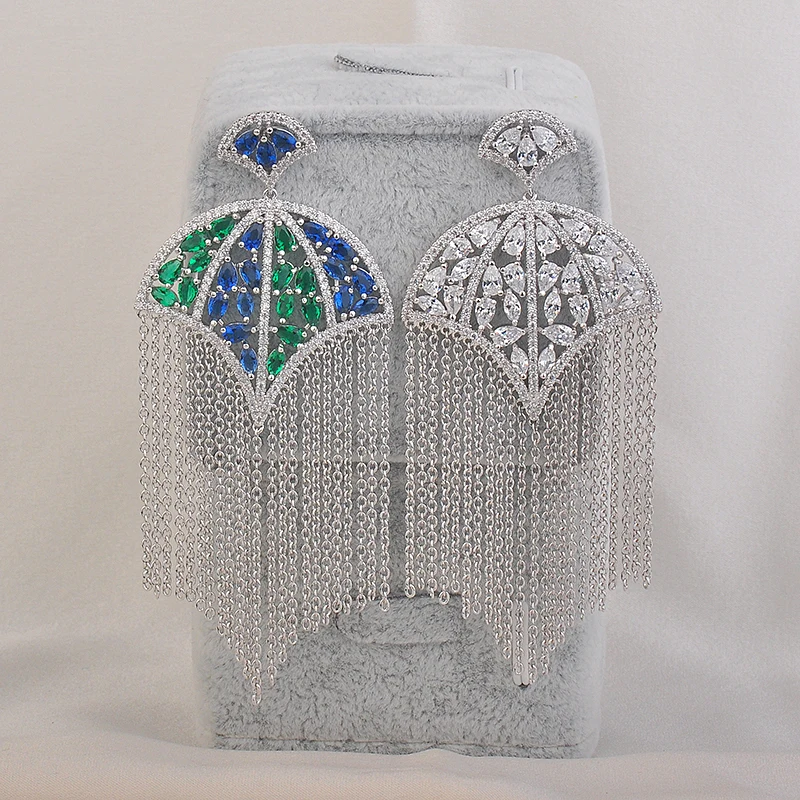 

GAOLA 2017 New Arrival Silver Plated Long Tassel Link Chain Colorful Zirconia Stud Earring Luxury Jewelry GLE6088