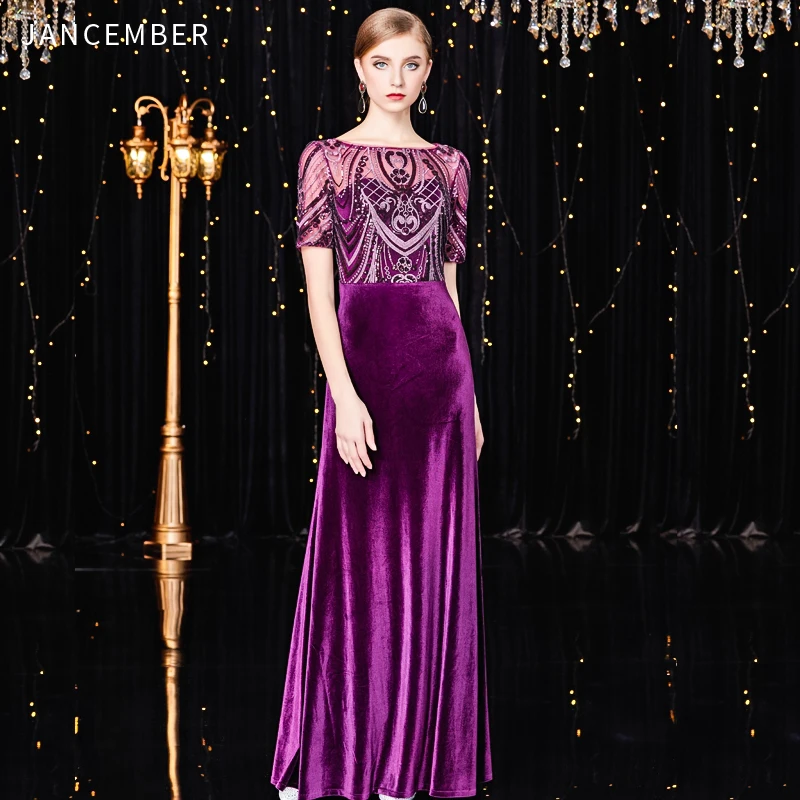 Коктейльные платья JANCEMBER 2019 прямой короткий рукав длина до пола винтажный узор с