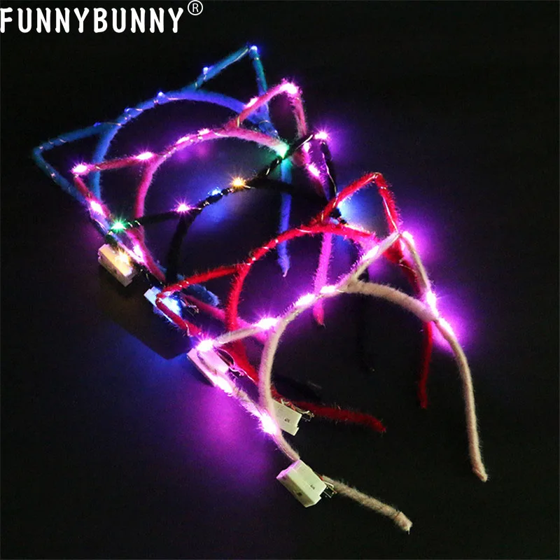FUNNYBUNNY LED Light Up кошачьи ушки ободок Девушки Женщины мигающие аксессуары для