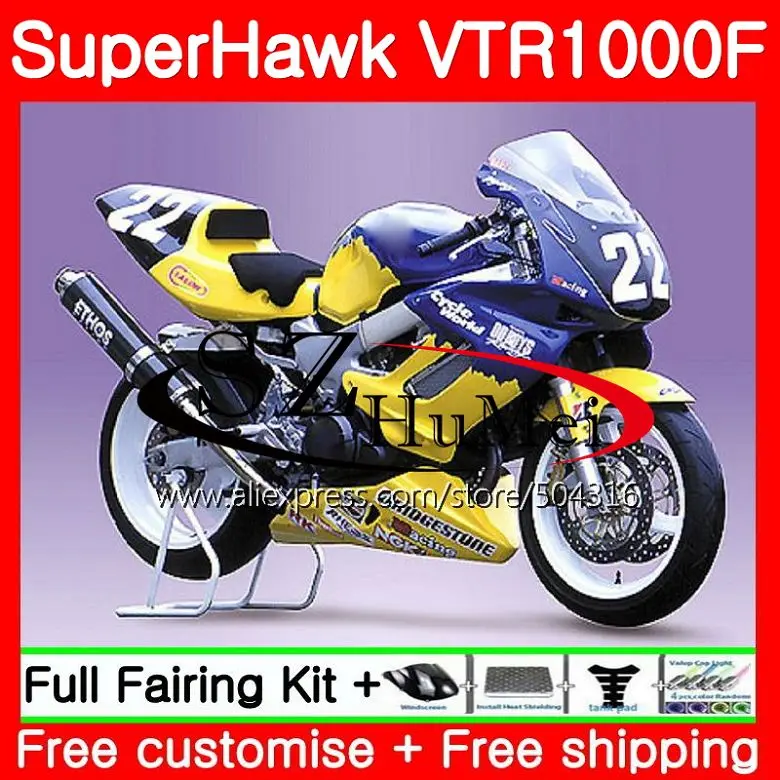 Комплект обтекателей для HONDA SuperHawk VTR1000F 97 98 99 00 01 108SH.7 синий желтый VTR1000 F VTR 1000F 1000 1997