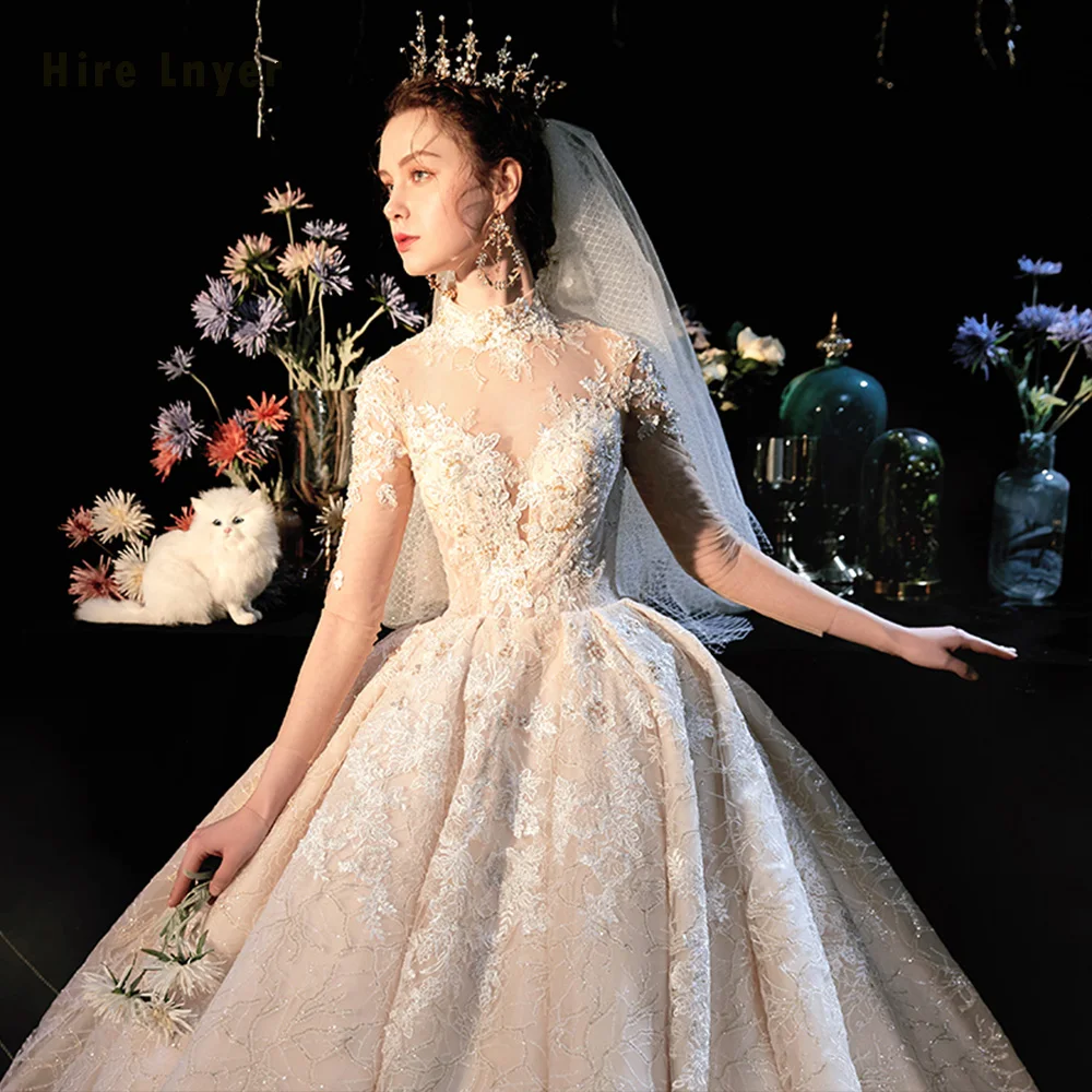 Robe De Mariee Princesse Luxe роскошное бальное платье с высоким воротом длинным рукавом