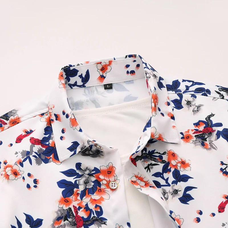 Мужская рубашка с цветочным принтом модная повседневная для дома хлопковая