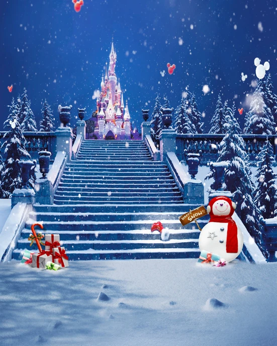 Виниловый тканевый фон для студийной фотосъемки с изображением Рождества снега