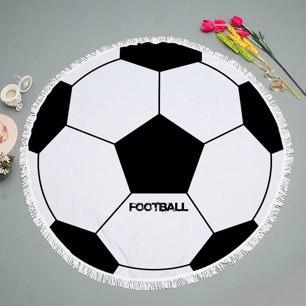 Cool Football Print 150CM Round Beach Towels Wrapped Shawl Microfiber Bath Towel with Tassel Soft Yoga Mat Rug Carpet Tapestry | Дом и сад