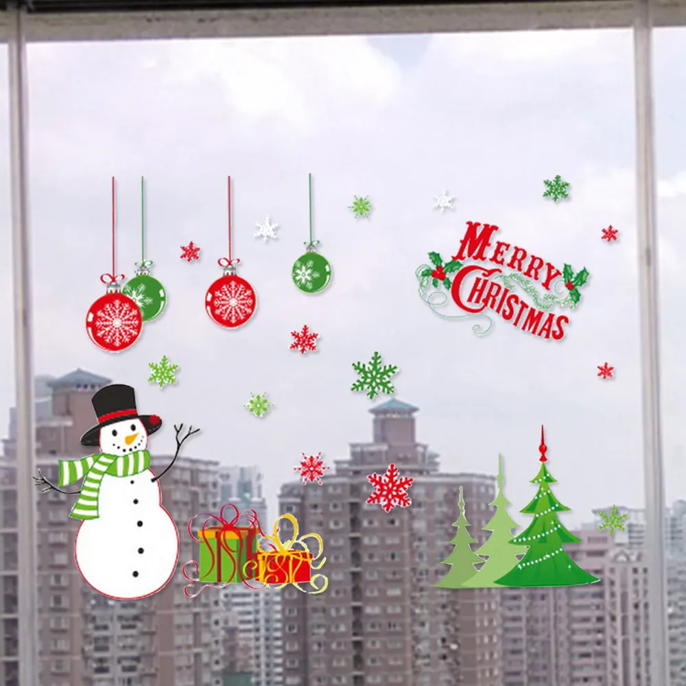 Christmas Window Glass PVC Electrostatic Sticker New Year DIY Snow Town Stickers Film Home Decal Festival Decor Supplies | Дом и сад