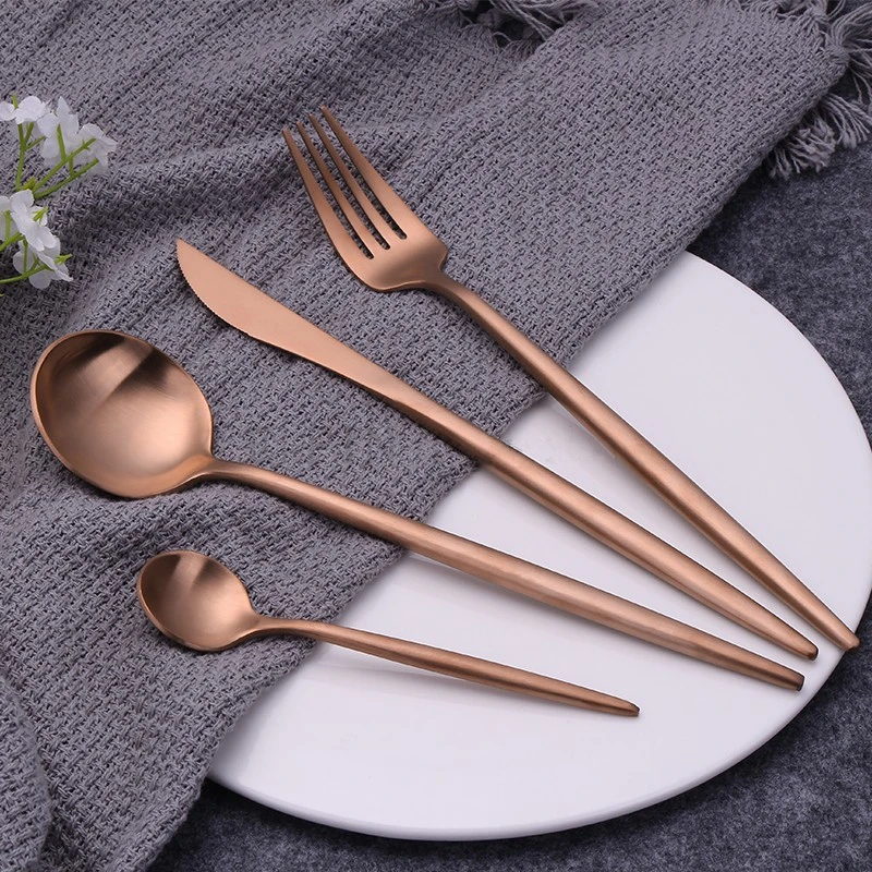 Набор посуды 30 шт матовые розовые Золотые Столовые приборы вилка ложка набор