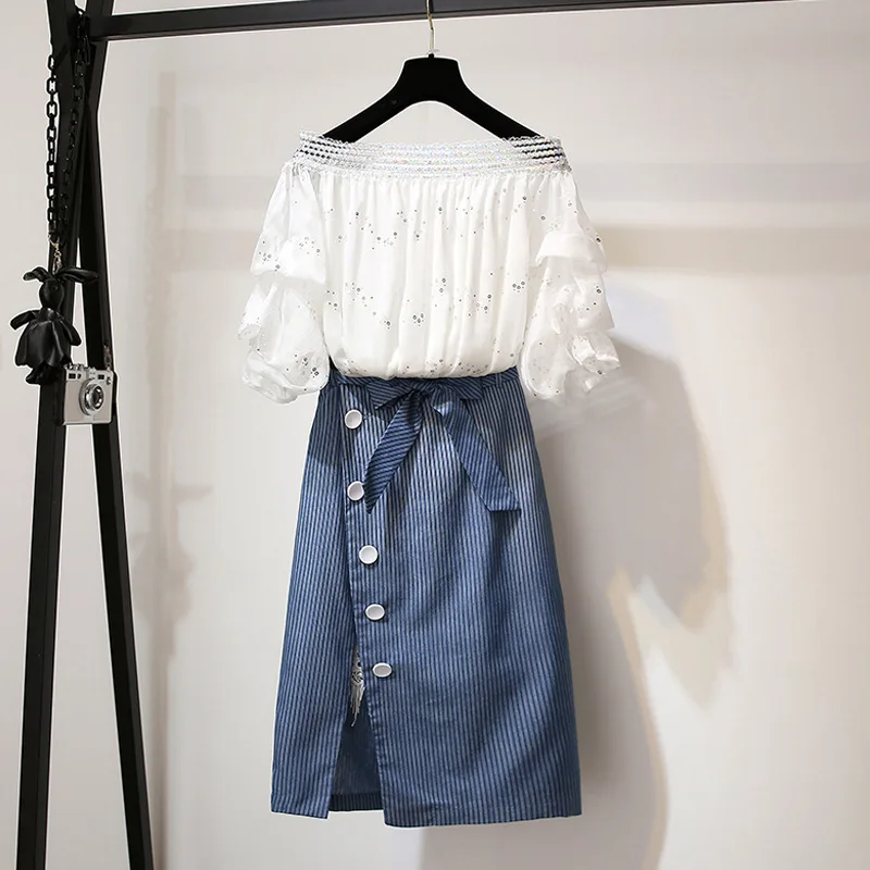 Женский джинсовый костюм из двух предметов Повседневная облегающая юбка с