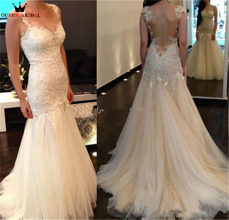 

Sexy Wedding Dresses Mermaid Tulle Lace Beading Sequins Flowers Long Formal Wedding Gown Bridal Dress Custom Made YB151