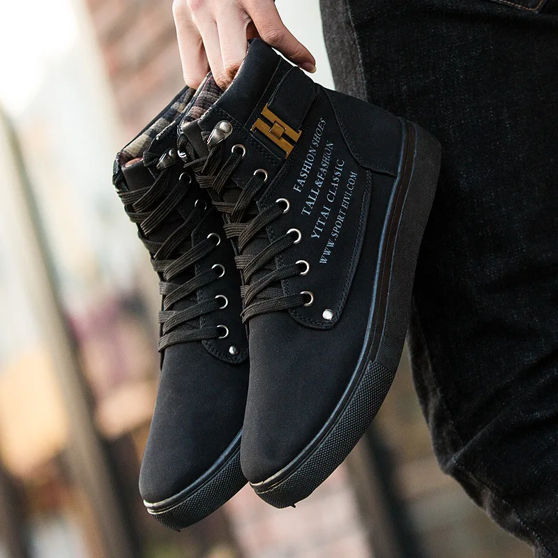 

Koovan Men's Sneakers Boots 2021 Matte Leather High Top Men's Shoes Large Size Size 47 Retro Casual Men's Boots Male