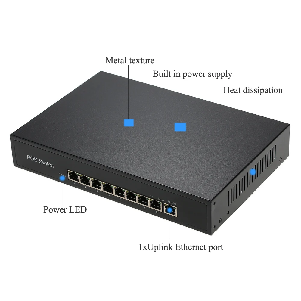 1 + 8 портов 100 Мбит/с PoE выключатель инъектор питания по Ethernet IEEE 802.3af для камер AP VoIP