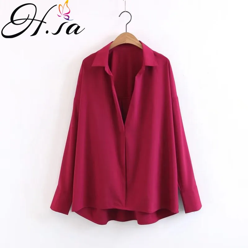 H.SA Women Red Shirts 2019 Long Sleeve Loose Oversized Sexy Tops and Blouses korean fashion clothing Female blusa feminina |
