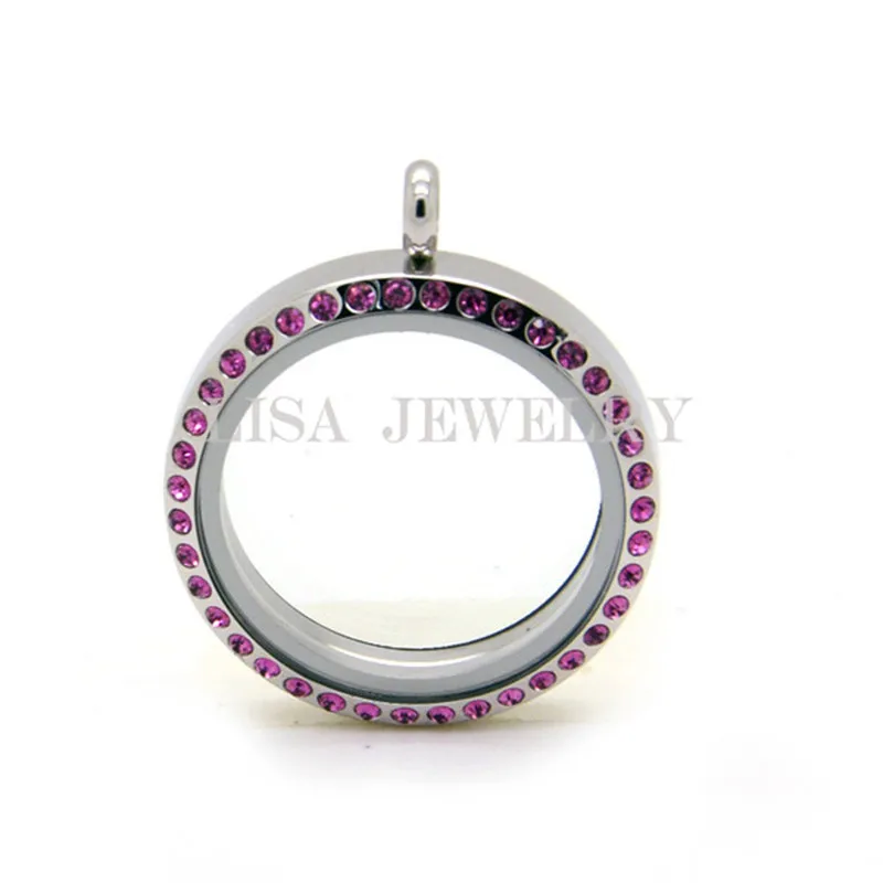 30mm screw twist closure silver color 316L stainless steel floating lockets with blue Crystal Birthstone photo locket for women | Украшения