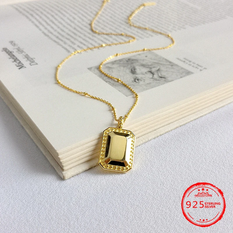 

S925 sterling silver necklace female European and American style tide brand necklace smooth face card pendant