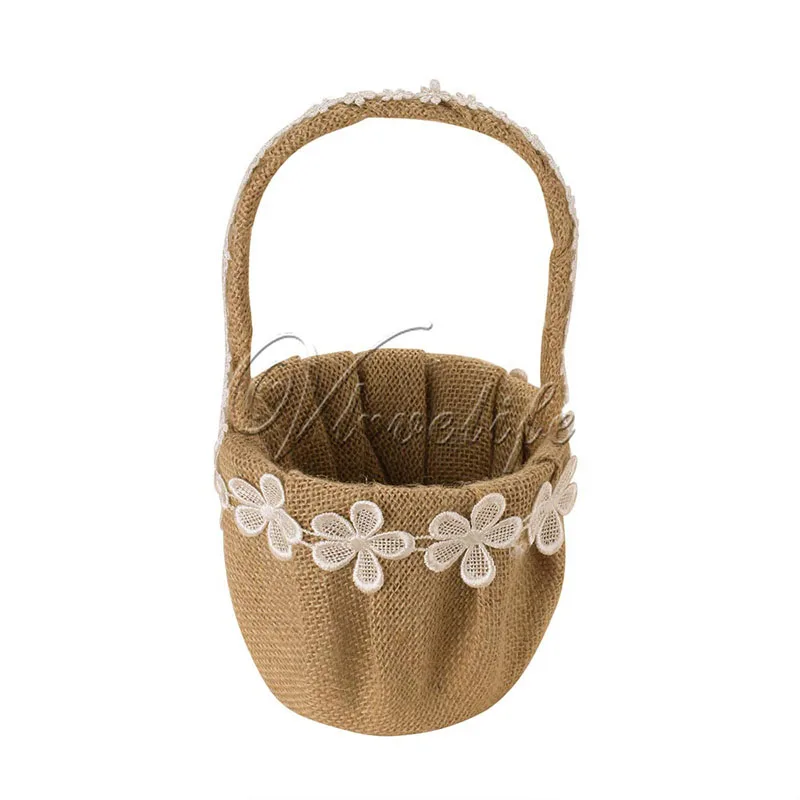 Свадебная Цветочная корзина 14 см x 23 Мешковина ткань с кружевными цветами для