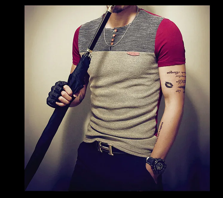 2019 летняя модная мужская футболка Повседневная Лоскутная Мужская с коротким