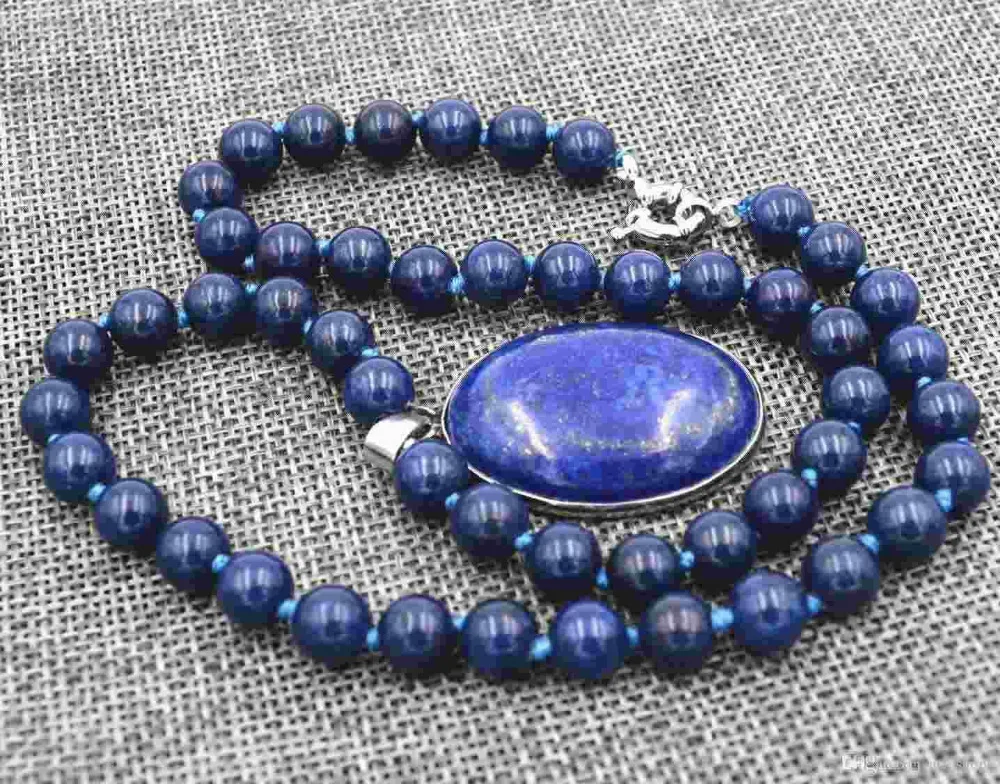 

AAA Natural 8mm Egyptian Lapis Lazuli stone pendant Necklace 18''18X25MM>>> free shipping