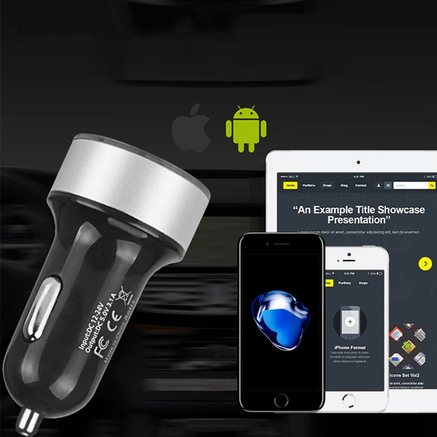 Автомобильное зарядное устройство QC 3 0 с двумя USB портами 12 В мини-зарядное для