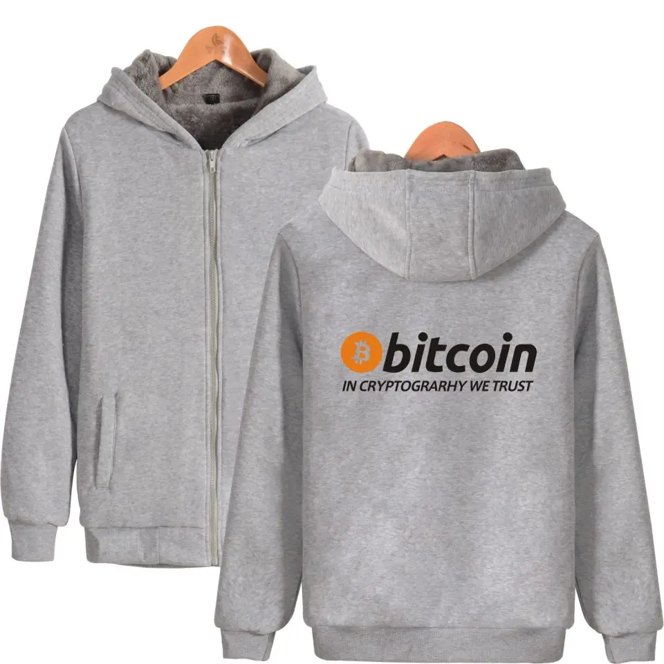 Новый Bitcoin в Cryptograrhy We Trust толстовки на молнии с Для мужчин женщин Повседневное