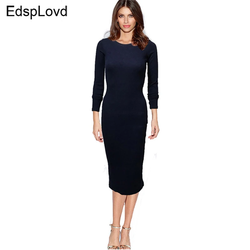EdspLovd осеннее модное платье свитер с круглым вырезом женское длинное рюшами