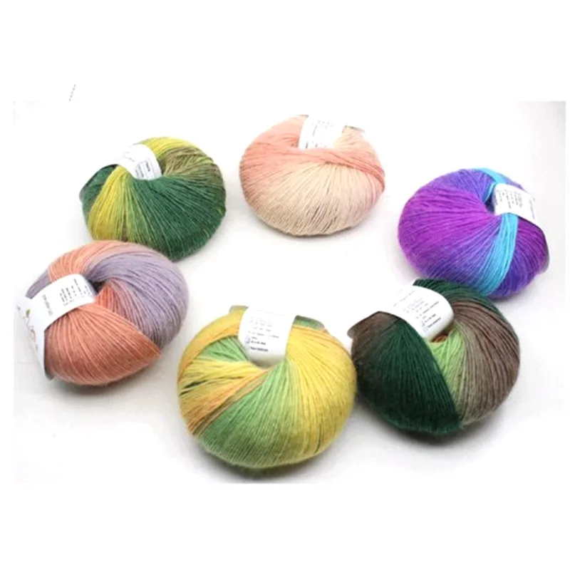 Кашемировая пряжа вязаная крупная ручная вязка шерстяная Радужная шерсть