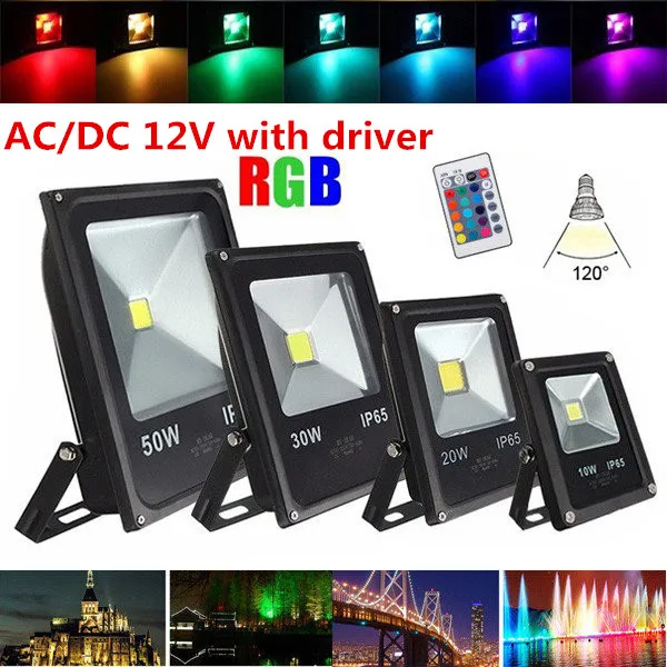 AC12V/DC12V 10 Вт 20 Вт 30 Вт 50 Вт RGB Светодиодный прожектор Светодиодный Светильник проектор наружная лампа RGB холодный теплый белый