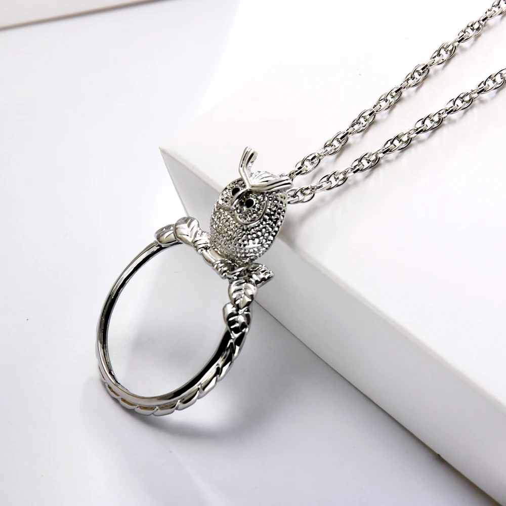 Owl Shape Women Gold Color Chain Necklace With 2X Magnifying Glass Pendant Daily Reading Purpose Nice Design | Украшения и