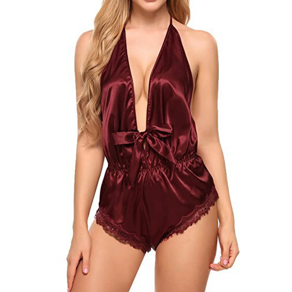 2019 женское атласное белье ночное Дамское сексуальное шелковое боди Babydoll ночная