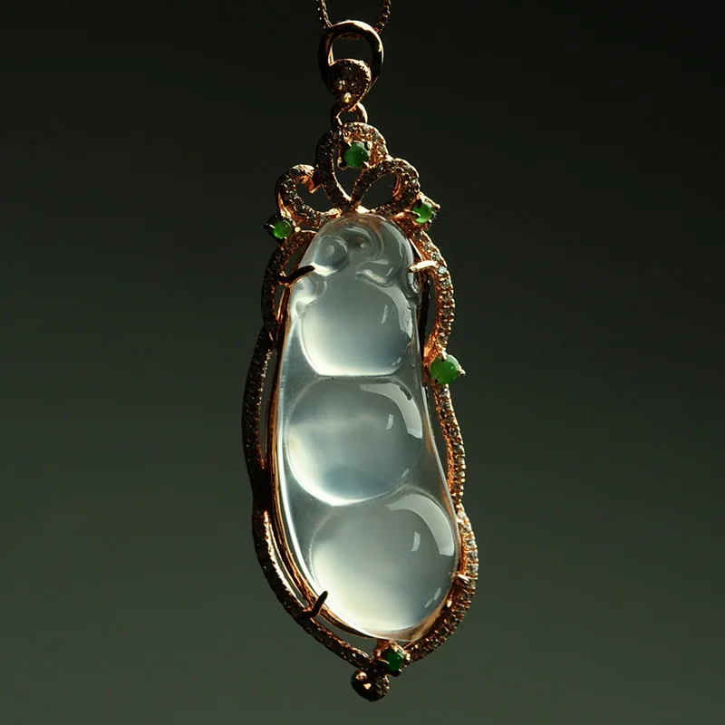 

Natural ice 925 silver inlaid pendant gourd genuine men's and women's ice jade pendant Pendant fulushou