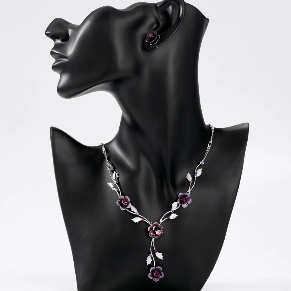 Neoglory Rhinestone &amp Enamel Jewelry Set Elegant Flower Style Necklace Earrings Women Embellished With Crystals From Swarovski |