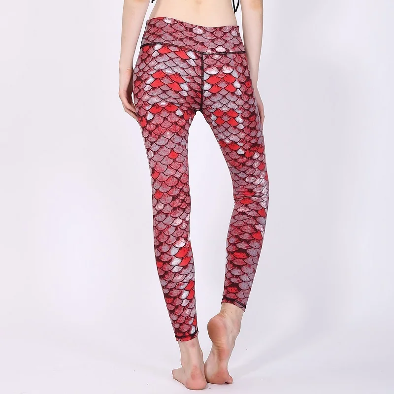 KATTWILL Sporty Women Fish Scales Print Workout Leggings Punk Style Girl High Waist Mermaid Slim Fitness Pencil Pant | Женская одежда