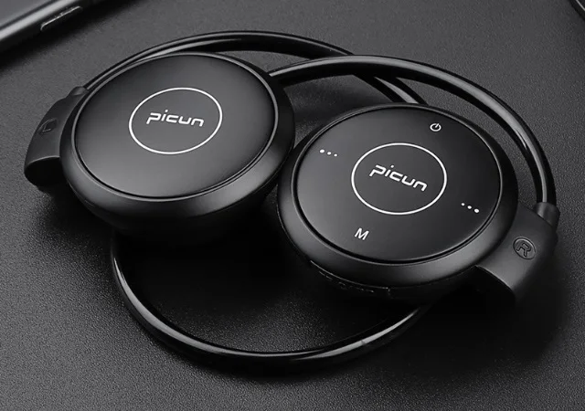 Picun T6, ушные крючки, беспроводные Bluetooth наушники, спортивная водонепроницаемая гарнитура, MP3, FM наушники с шумоподавлением, поддержка TF карты - Цвет: black