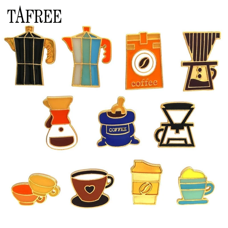 Броши TAFREE на годовщину кофейных чашек эмалированная кофеварка аппарат Значки