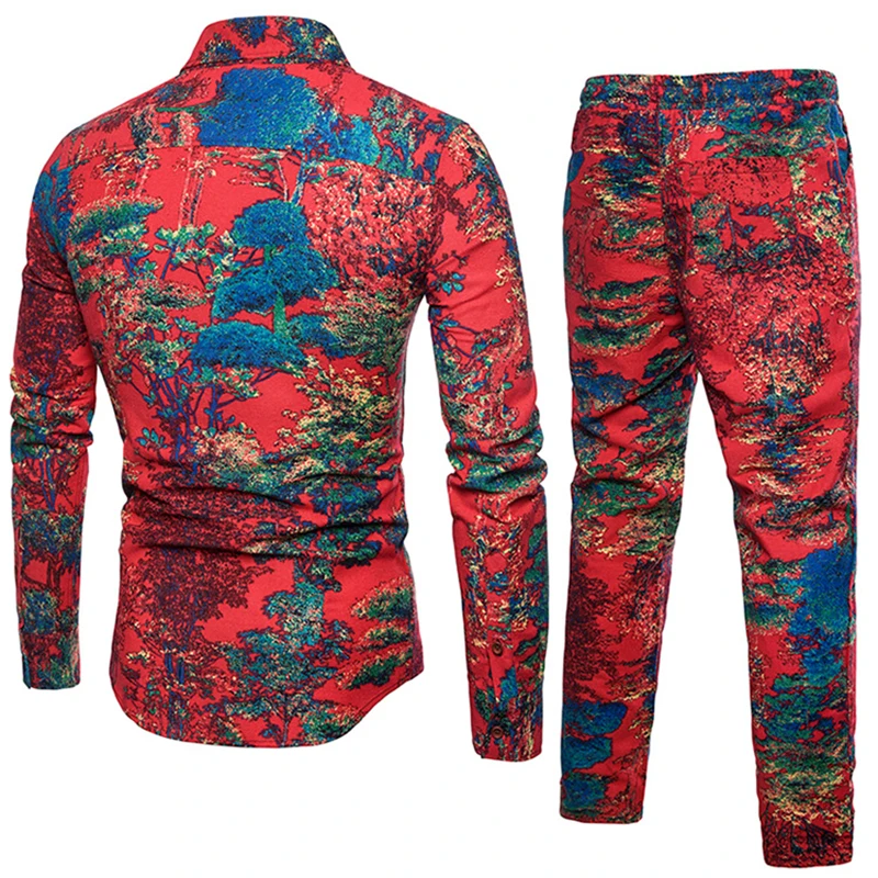 Новый Модный тонкий мужской комплект рубашка и штаны полная длина Повседневная