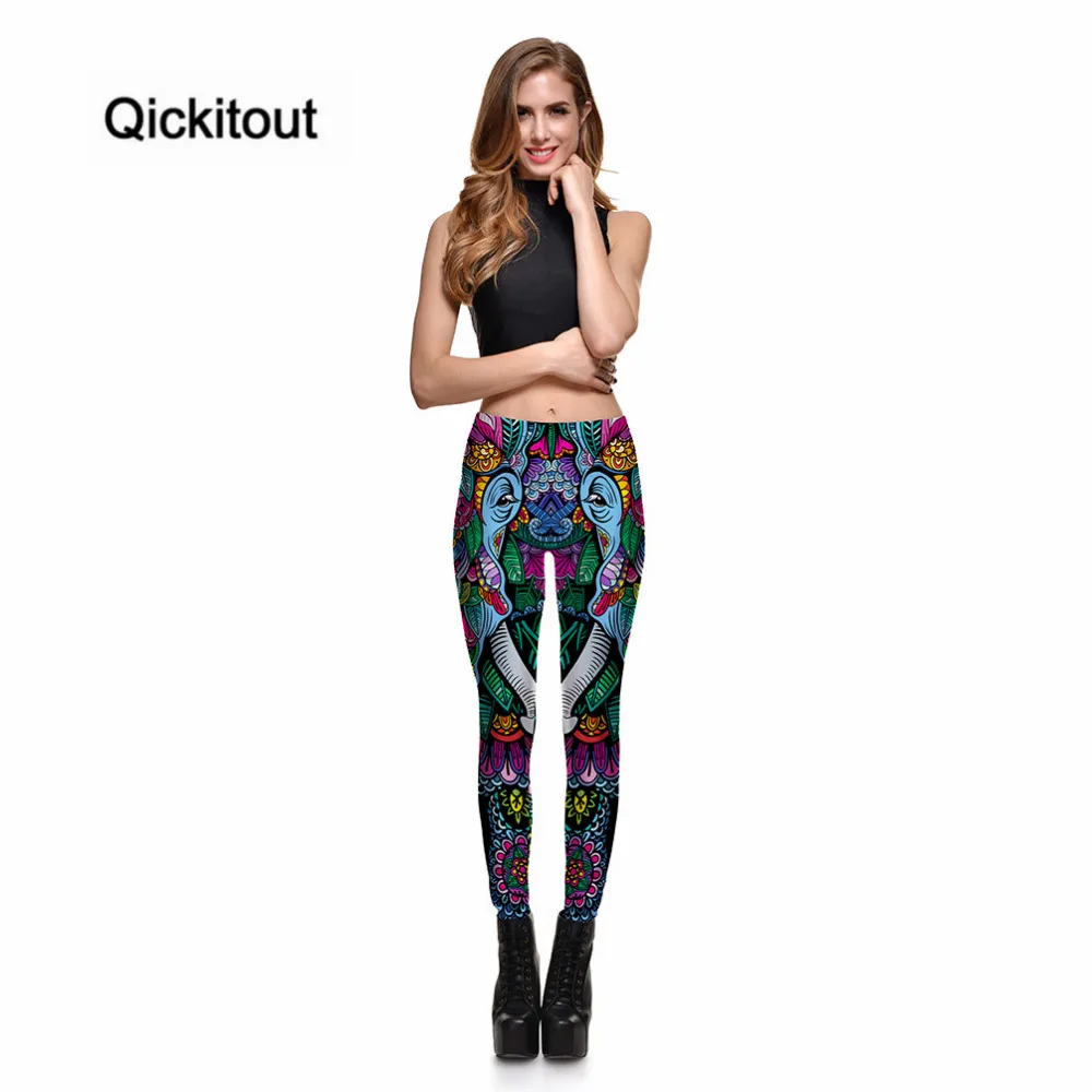Qickitout Леггинсы Горячие женские Красочные Слон леггинсы с цифровой печатью брюки