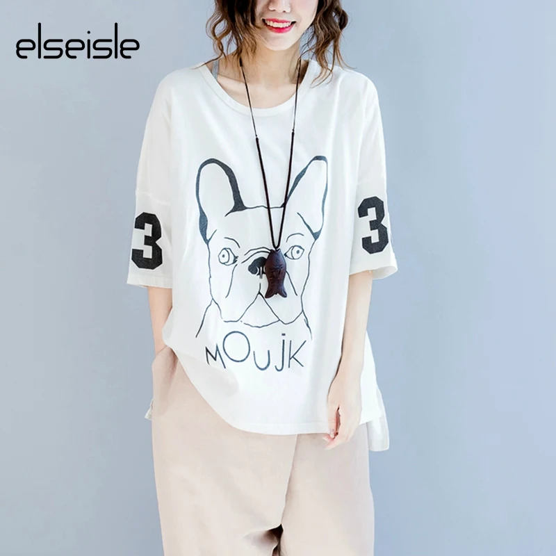 Elseisle Dog Футболка женская белая футболка большого размера с принтом собаки Harajuku