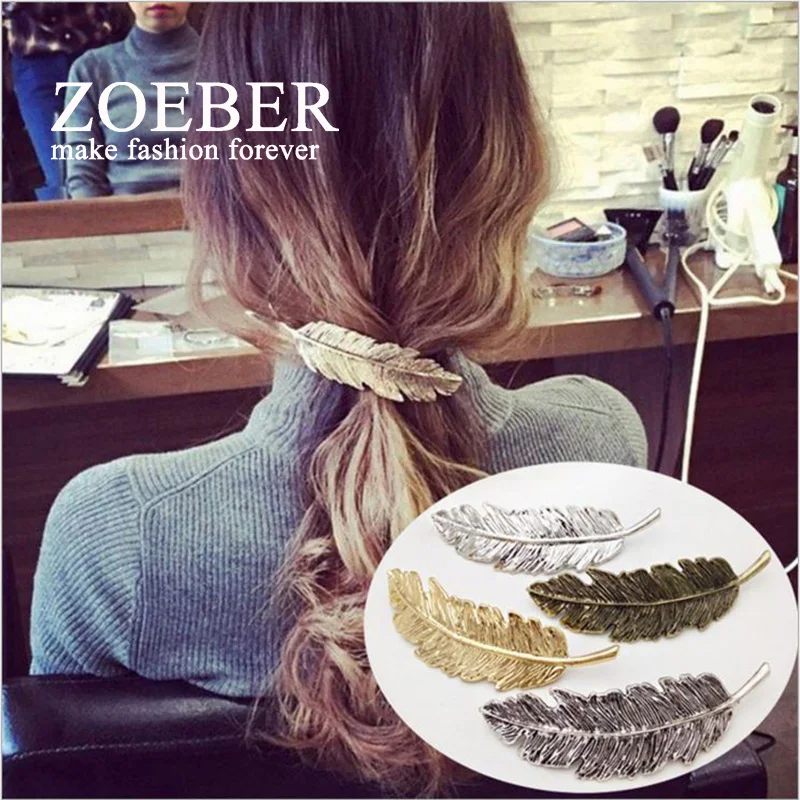 Женская заколка пряжка Zoeber металлическая форма листа с кристаллами и жемчугом