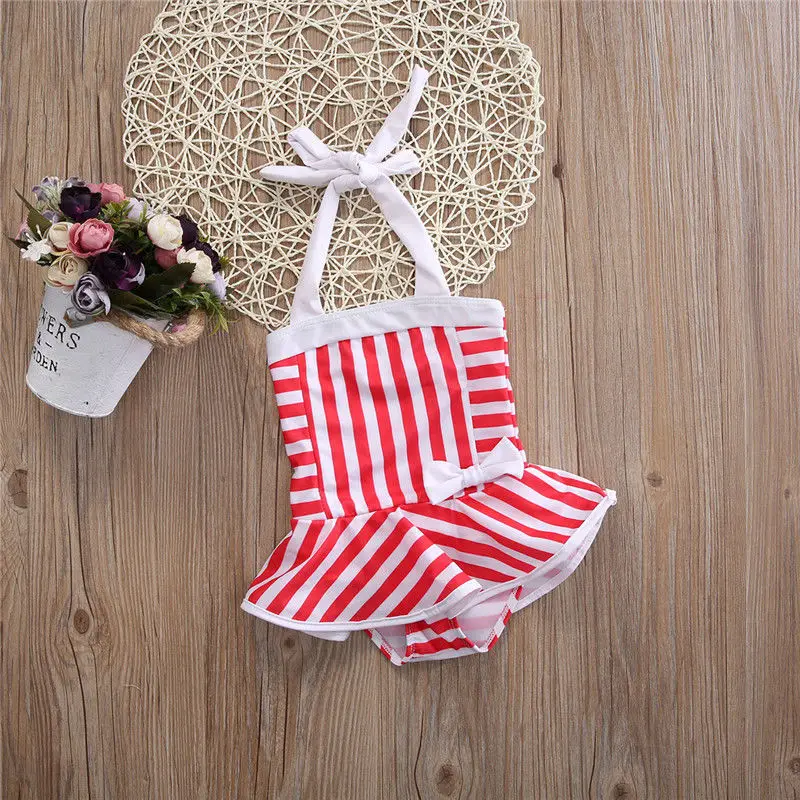 Детский купальник бикини в полоску с бантом для малышей детский купальный костюм