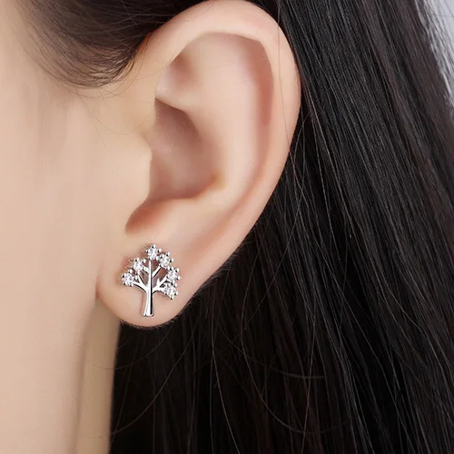 sereqi New Arrival!!! Focus Fashion Fine Excellent Jewelry Silver Color Crystal Zircon Wishing Tree Gift Stud Earrings For Women | Украшения