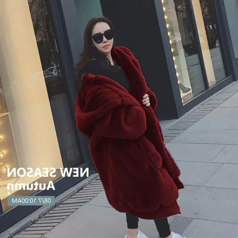 Зимнее пальто из искусственного меха большого размера, Женская парка, длинная теплая куртка из искусственного меха, пальто, худи, свободное зимнее пальто, верхняя одежда, casaco feminino
