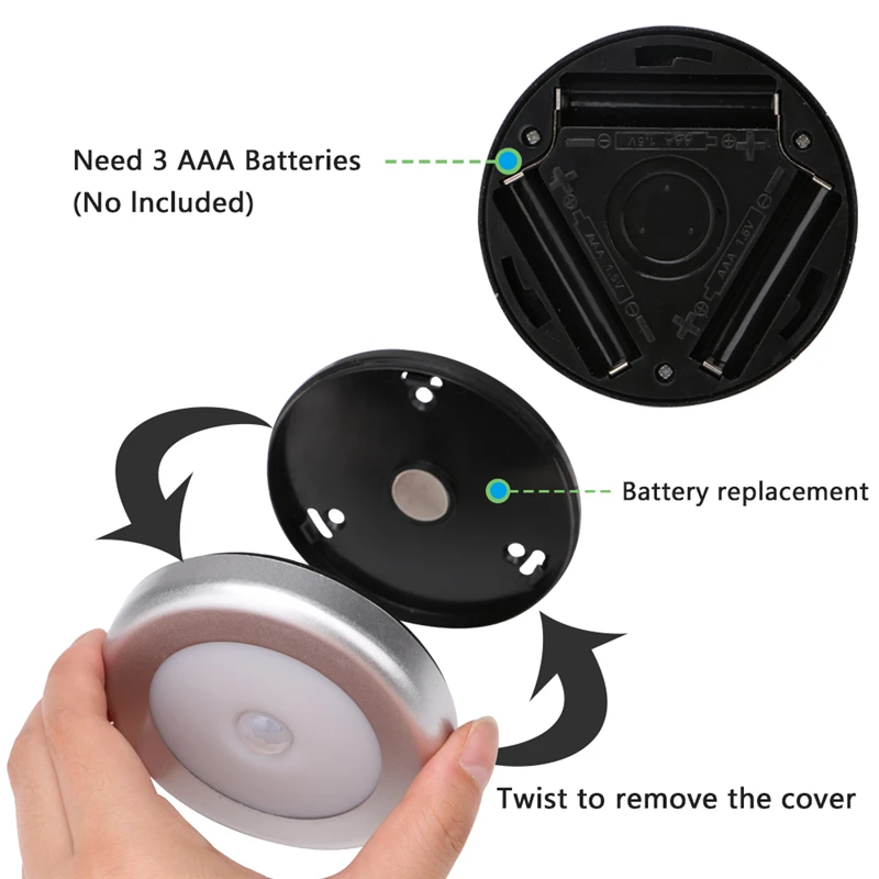 PIR датчик движения Ночной светильник AAA Аккумуляторный настенный Светодиодная