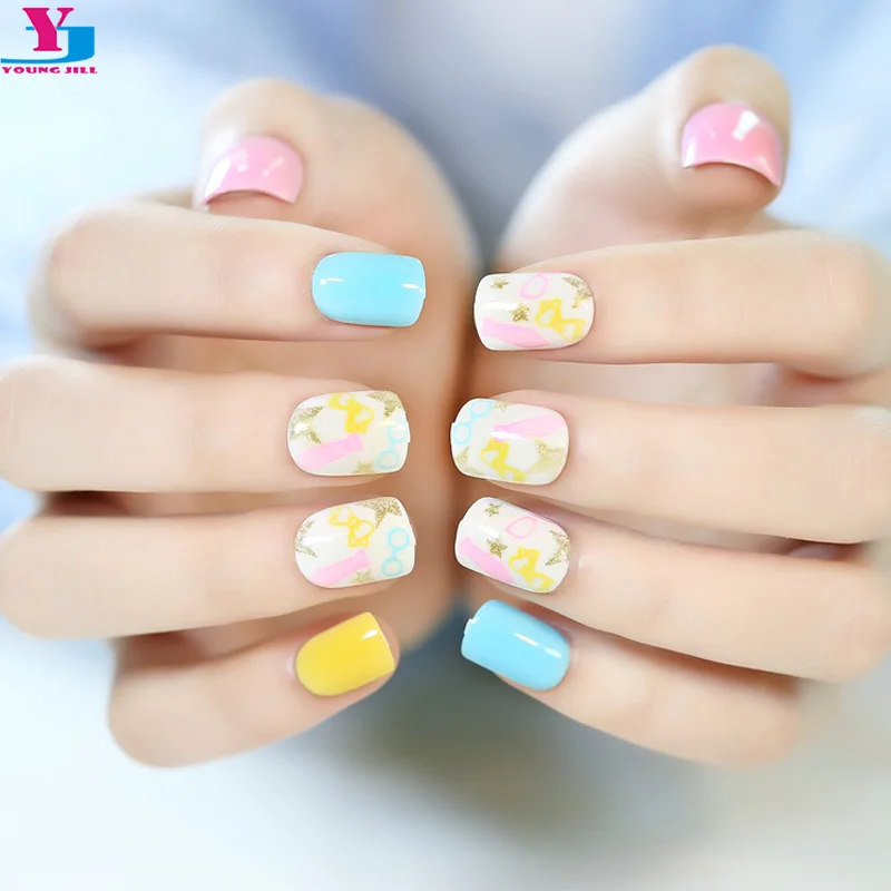 Горячая 24 шт. Конфеты Симпатичные Полный Типсы искусственная Ongles короткие
