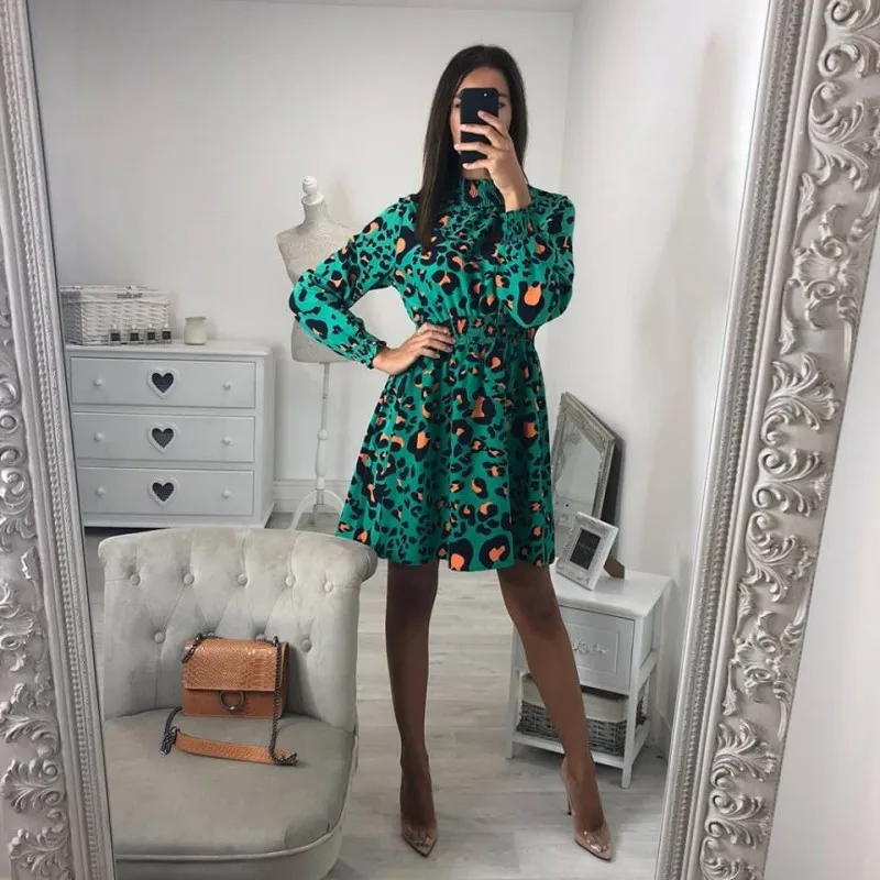 Женское платье с длинным рукавом BornToGirl черное зеленое красное в горошек