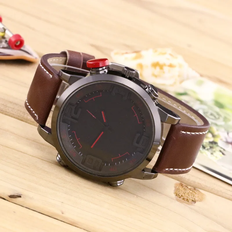 Спортивные часы Reloj армейские кварцевые мужские с большим циферблатом кожаные