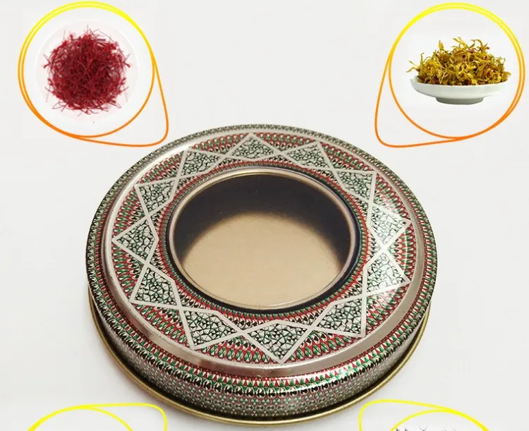 

Size:dia.92x20mm saffron tin box for 5g or 10 g saffron packing box tin box with pvc window