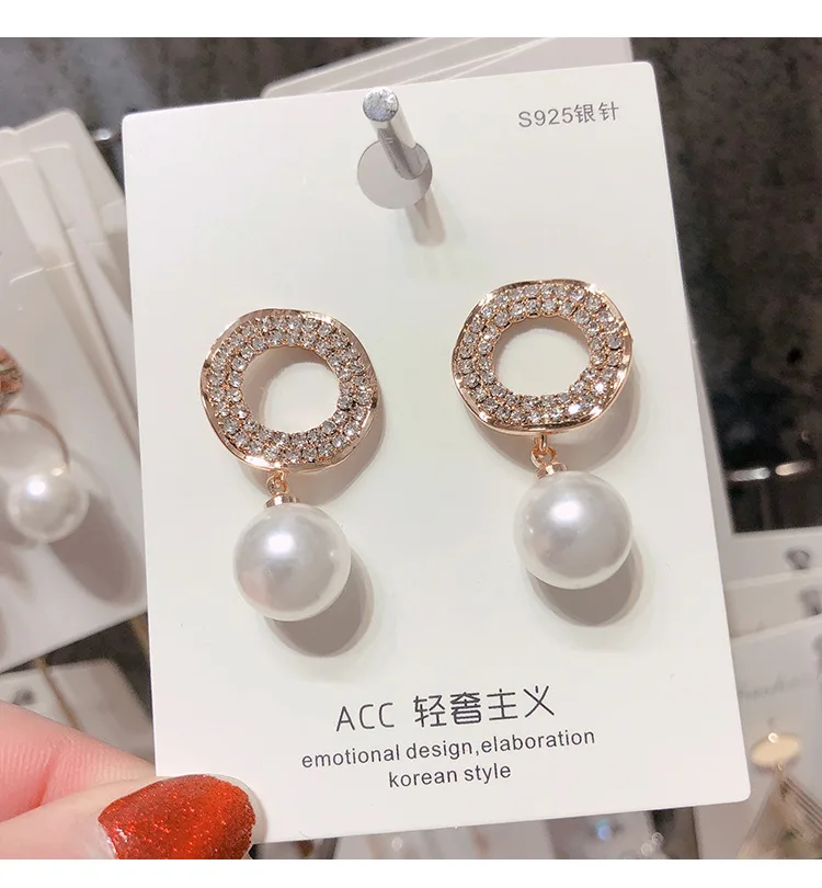 Серебряные иглы длинные женские серьги с жемчугом модные темперамент простые анти-аллергические серьги летние индивидуальные сетчатые украшения