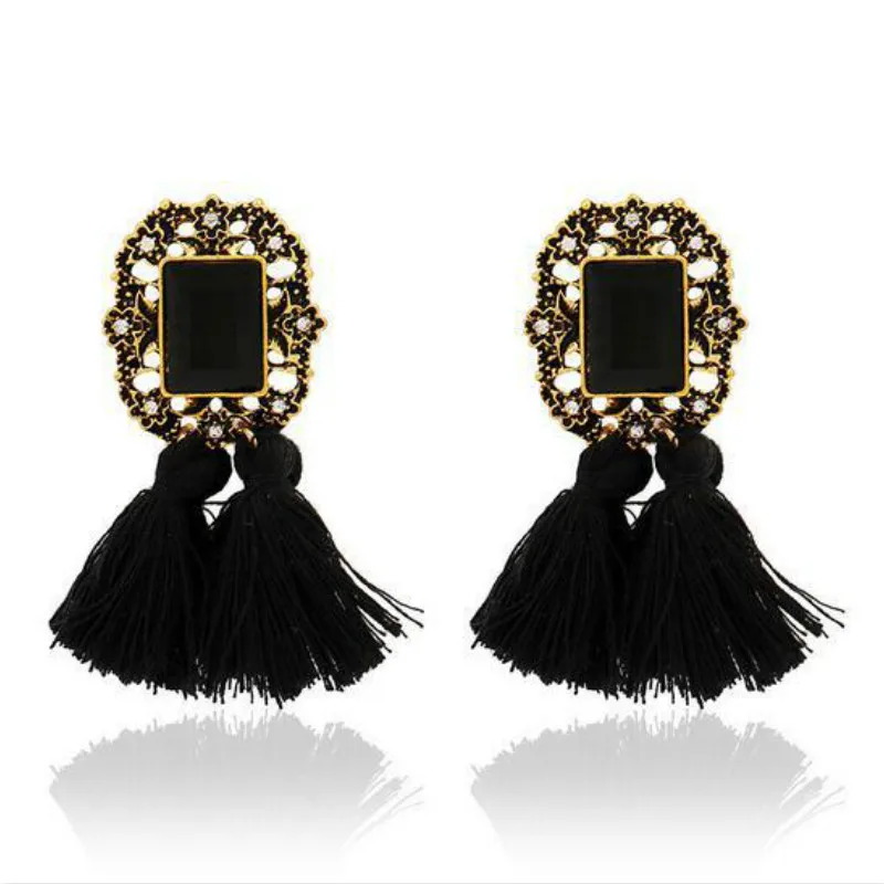 No Pierced Bohemian Ethnic Long Handmade Statements Tassel Clip On Earrings For female Vintage Square Popular Fringed Ear | Украшения и