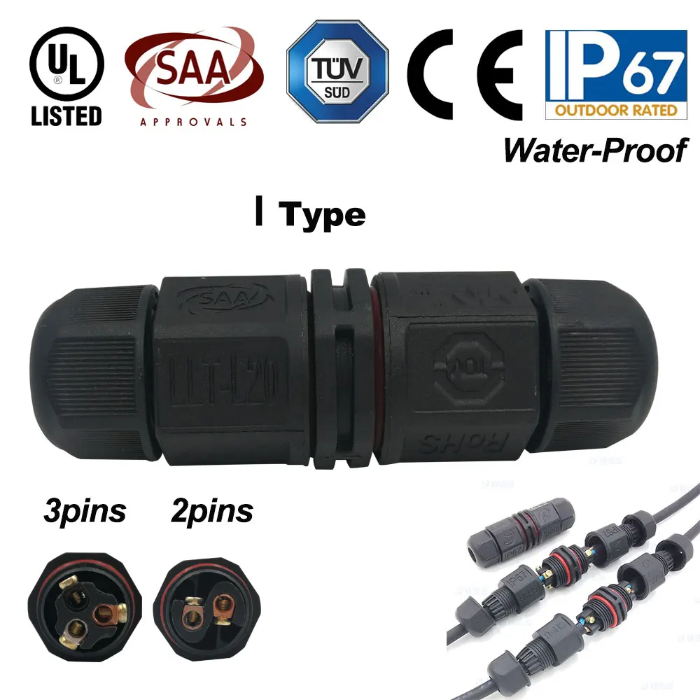 IP67 Водонепроницаемый T образный Соединительный ящик Соединитель 3 Pin 250V 15A