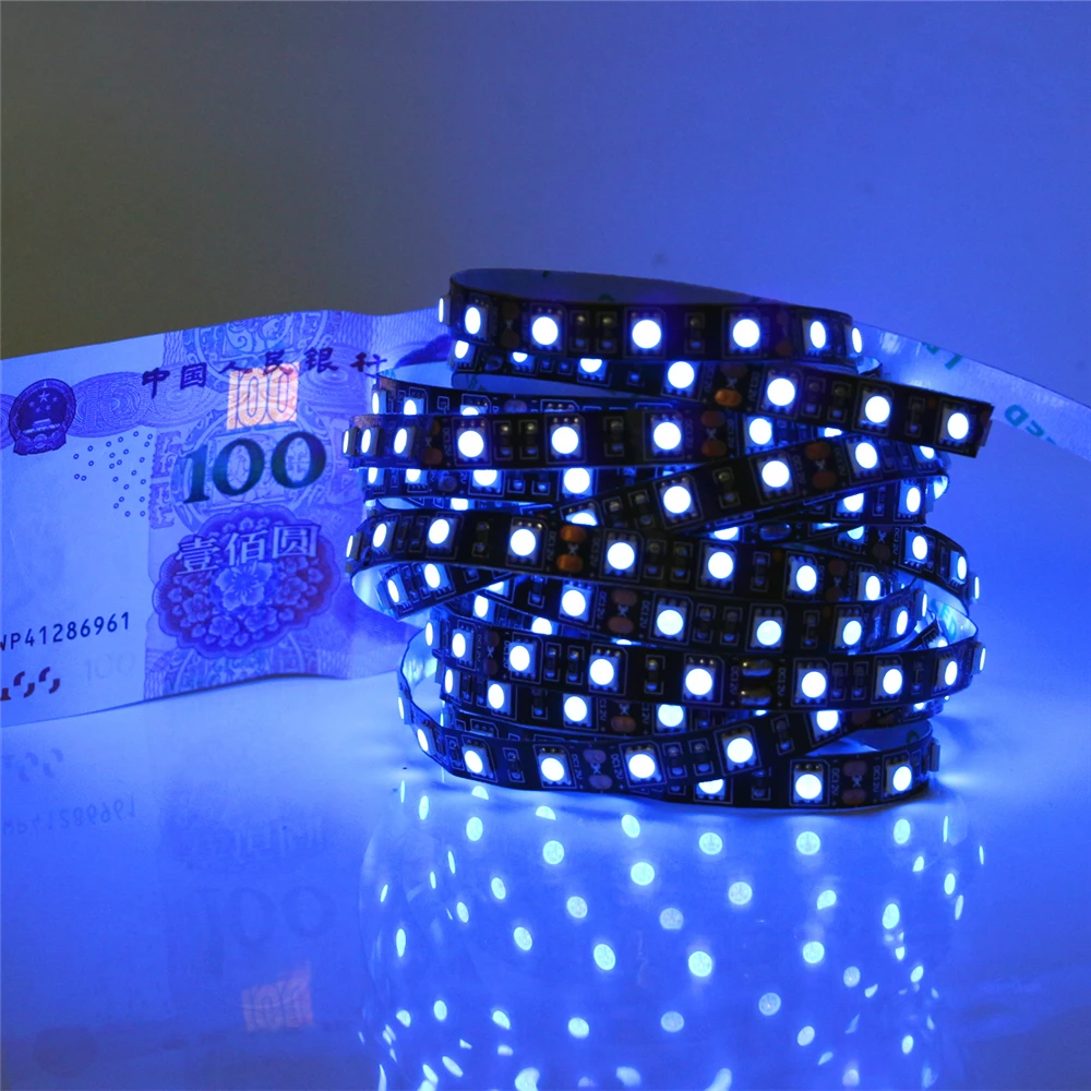 Супер Яркость 5 м DC12V SMD 5050 60 светодиодный s/M ЧЕРНЫЙ печатной платы УФ полосы