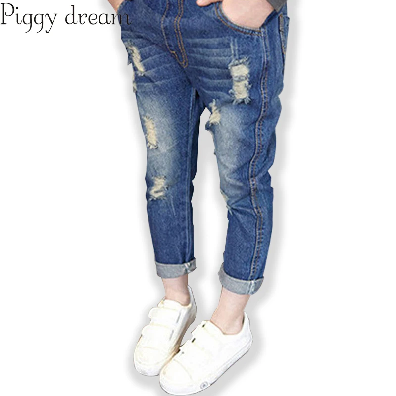 Новые детские рваные джинсы для девочек Повседневные модные штаны Свободные